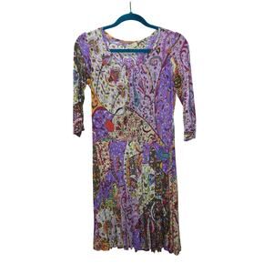 Etro Milano Paisley Floral Jersey Dress Purple Multicolor Size 40 (US‎ 6)